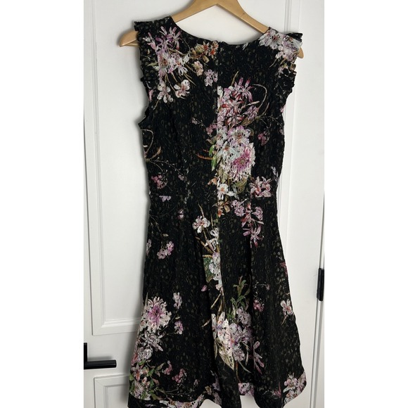 Eri + Ali Dress Women's Sz 10 Floral Black pink Green Orange White Short Sleeve - Picture 2 of 6